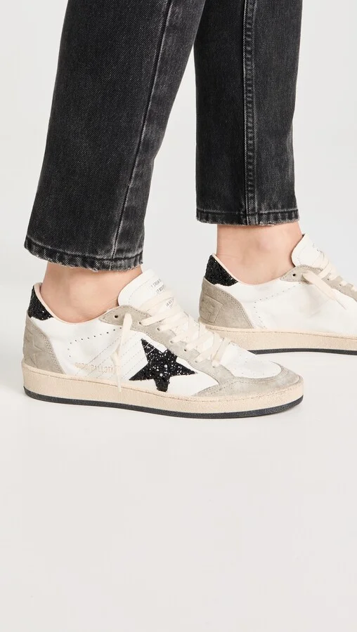 Golden Goose Ballstar Nappa Quarter Glitter Star and Heel Suede Toe and Spur Sneakers - Image 3