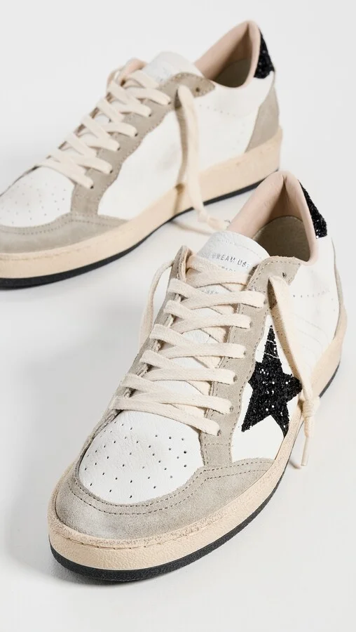 Golden Goose Ballstar Nappa Quarter Glitter Star and Heel Suede Toe and Spur Sneakers - Image 4
