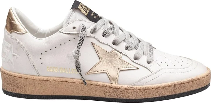 Golden Goose Ballstar Sneakers In White And Gold Leather
