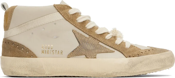 Golden Goose Beige & Brown Mid Star Classic Sneakers
