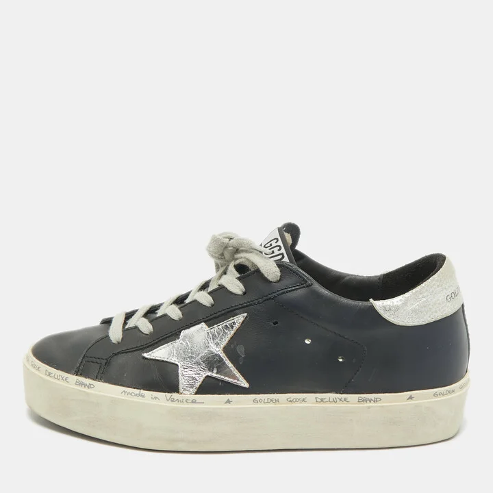Golden Goose Black Leather Hi Star Low Top Sneakers Size 38
