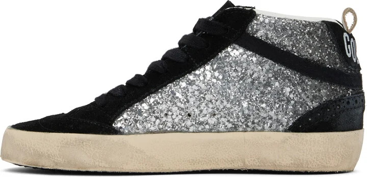 Golden Goose Black & Silver Mid Star Sneakers - Image 3
