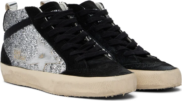 Golden Goose Black & Silver Mid Star Sneakers - Image 4