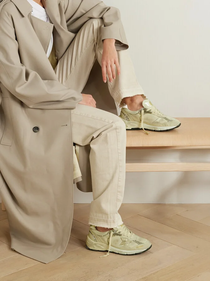 Golden Goose - Dad-star Distressed Glittered Suede, Mesh And Metallic Leather Sneakers - Neutrals - Image 2