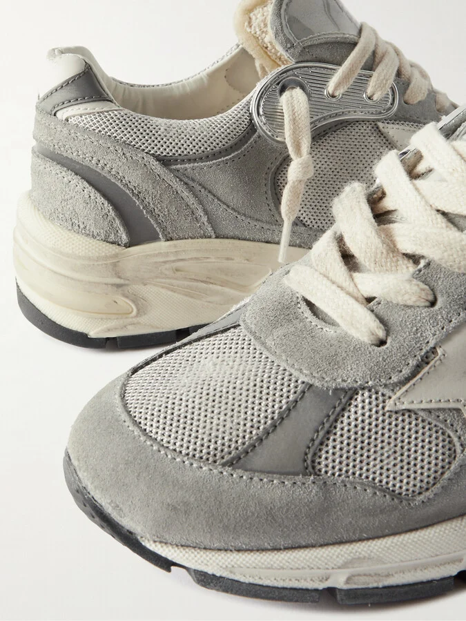 Golden Goose - Dad-star Distressed Leather-trimmed Mesh And Suede Sneakers - Gray - Image 4