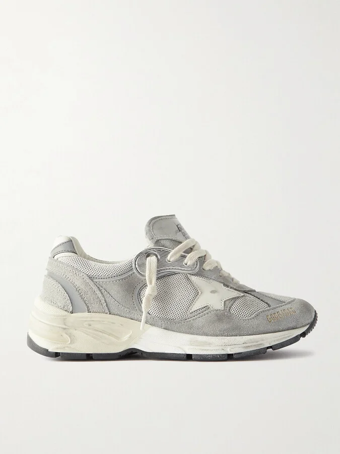 Golden Goose - Dad-star Distressed Leather-trimmed Mesh And Suede Sneakers - Gray