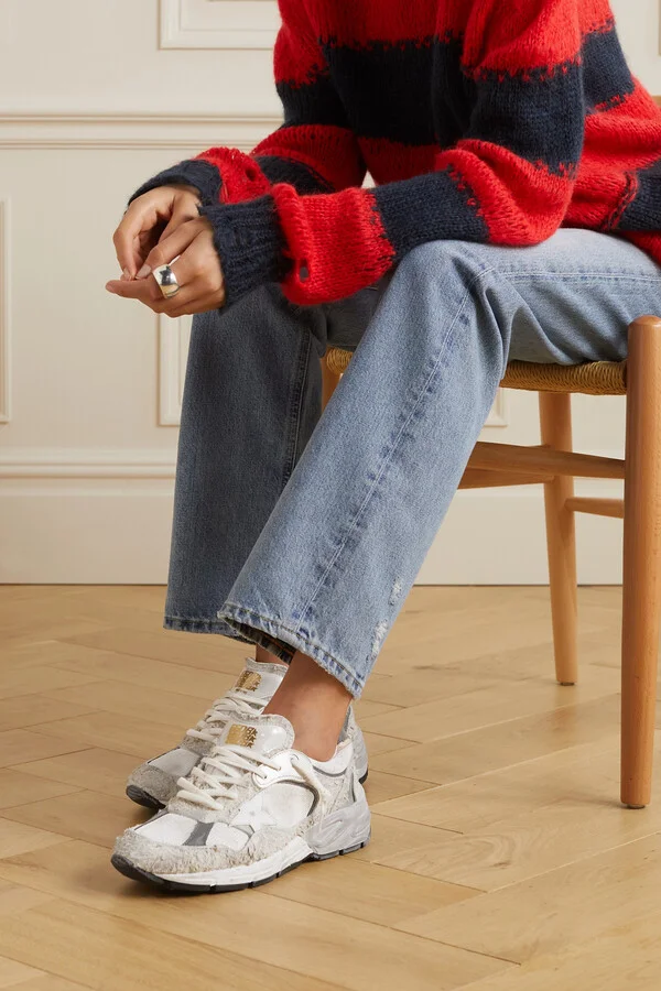 Golden Goose - Dad-star Distressed Leather-trimmed Mesh And Suede Sneakers - White - Image 2