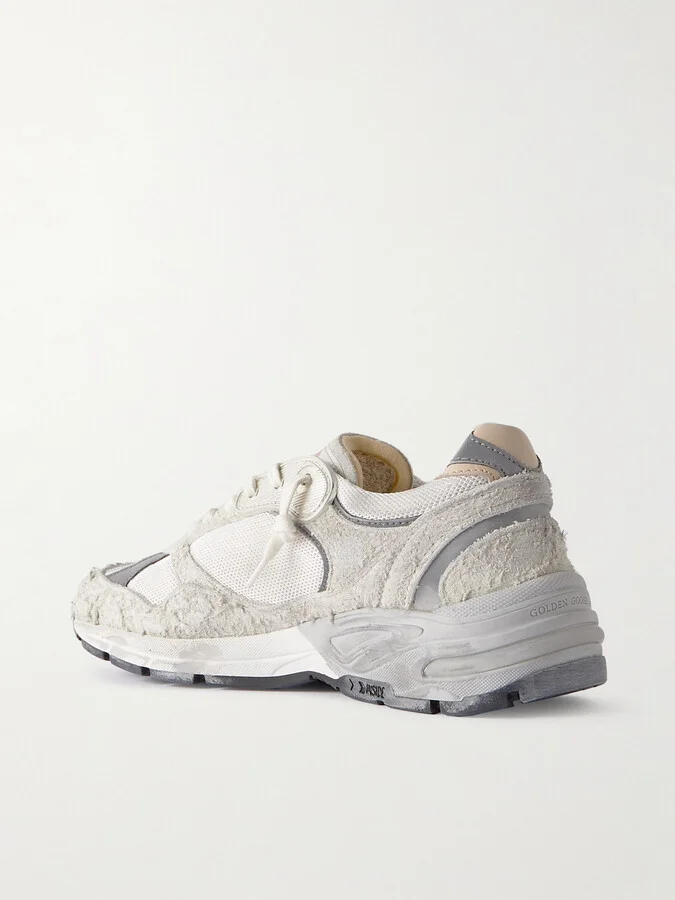 Golden Goose - Dad-star Distressed Leather-trimmed Mesh And Suede Sneakers - White - Image 3