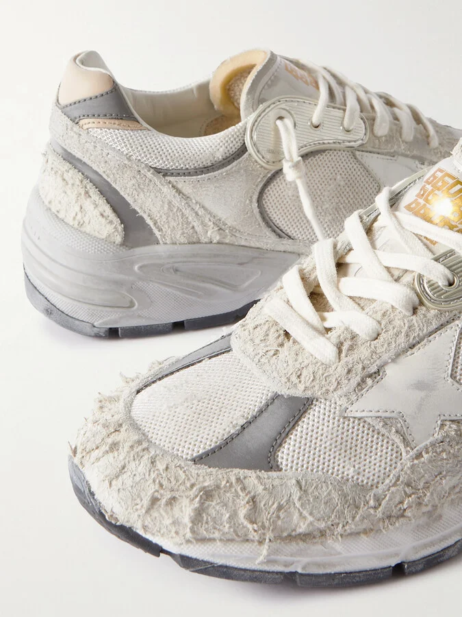 Golden Goose - Dad-star Distressed Leather-trimmed Mesh And Suede Sneakers - White - Image 4