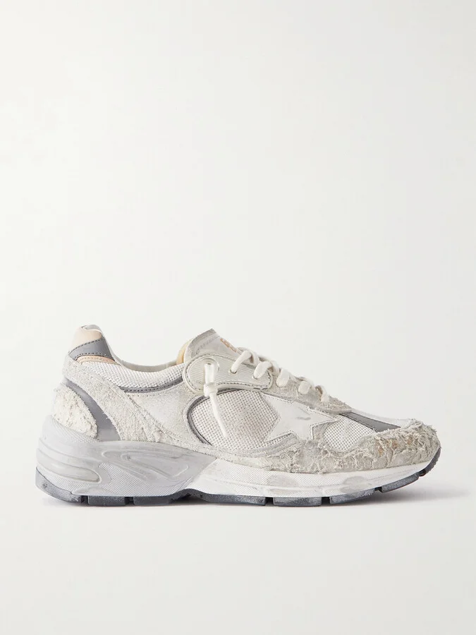 Golden Goose - Dad-star Distressed Leather-trimmed Mesh And Suede Sneakers - White