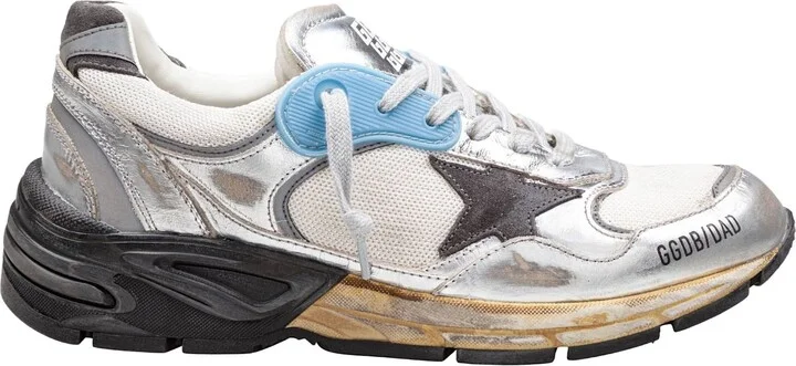 Golden Goose Dad-star Sneakers In Mesh And Laminated Leather Color Grey And Blackrunning