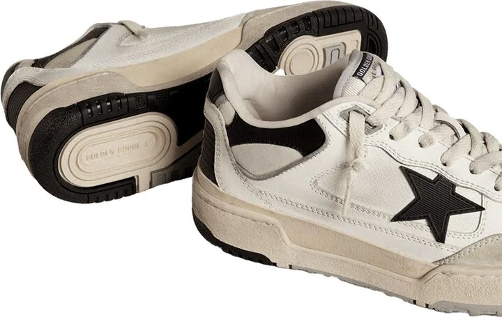 Golden Goose Forty2 Distressed Finish Leather And Fabric Sneakers With Black Star Shoes - Image 3