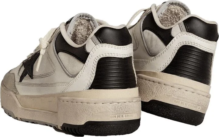 Golden Goose Forty2 Distressed Finish Leather And Fabric Sneakers With Black Star Shoes - Image 4