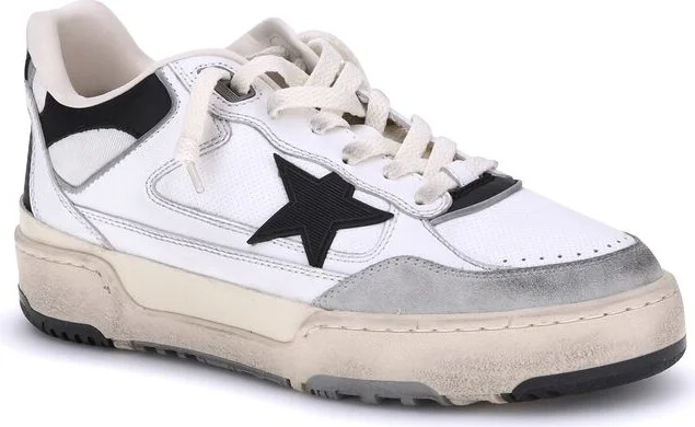 Golden Goose Forty2 Distressed Finish Leather And Fabric Sneakers With Black Star Shoes