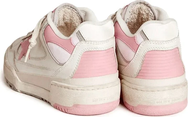 Golden Goose Forty2 Distressed Finish Leather And Fabric Sneakers With Pink Star Shoes - Image 3