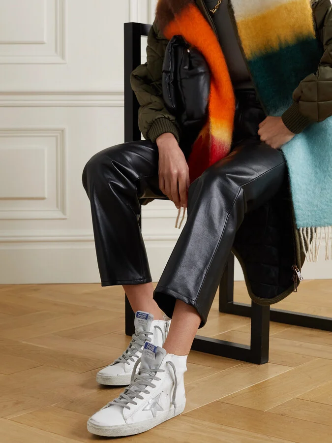 Golden Goose - Francy Glittered Distressed Leather And Suede High-top Sneakers - White - Image 2