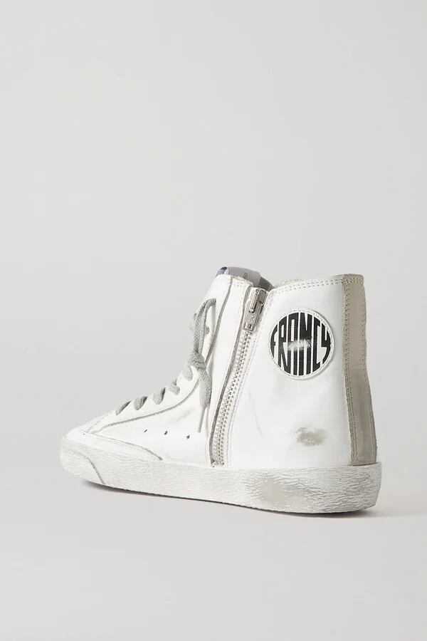 Golden Goose - Francy Glittered Distressed Leather And Suede High-top Sneakers - White - Image 3