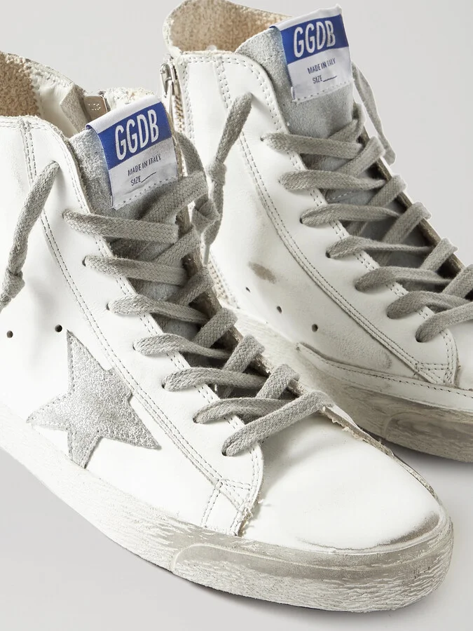 Golden Goose - Francy Glittered Distressed Leather And Suede High-top Sneakers - White - Image 4