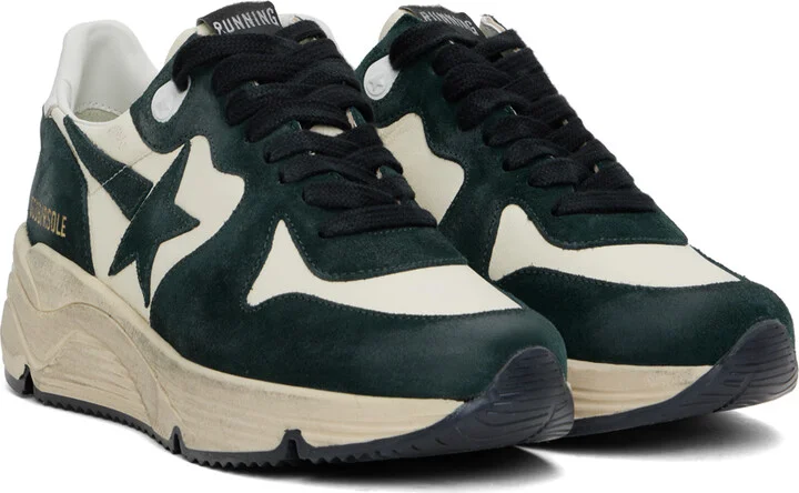 Golden Goose Green & White Running Sole Sneakers - Image 4
