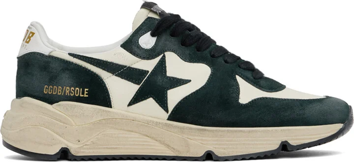 Golden Goose Green & White Running Sole Sneakers