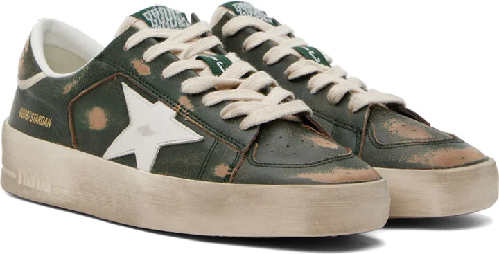 Golden Goose Green & White Stardan Sneakers - Image 4