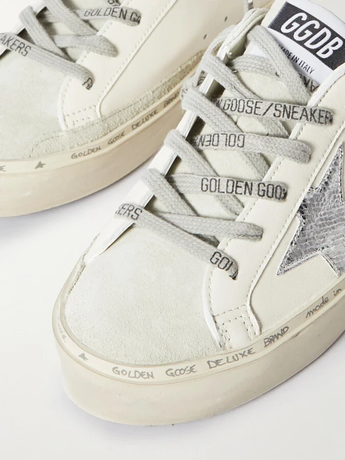 Golden Goose - Hi Star Distressed Suede- And Snake-effect-trimmed Leather Sneakers - White - Image 4