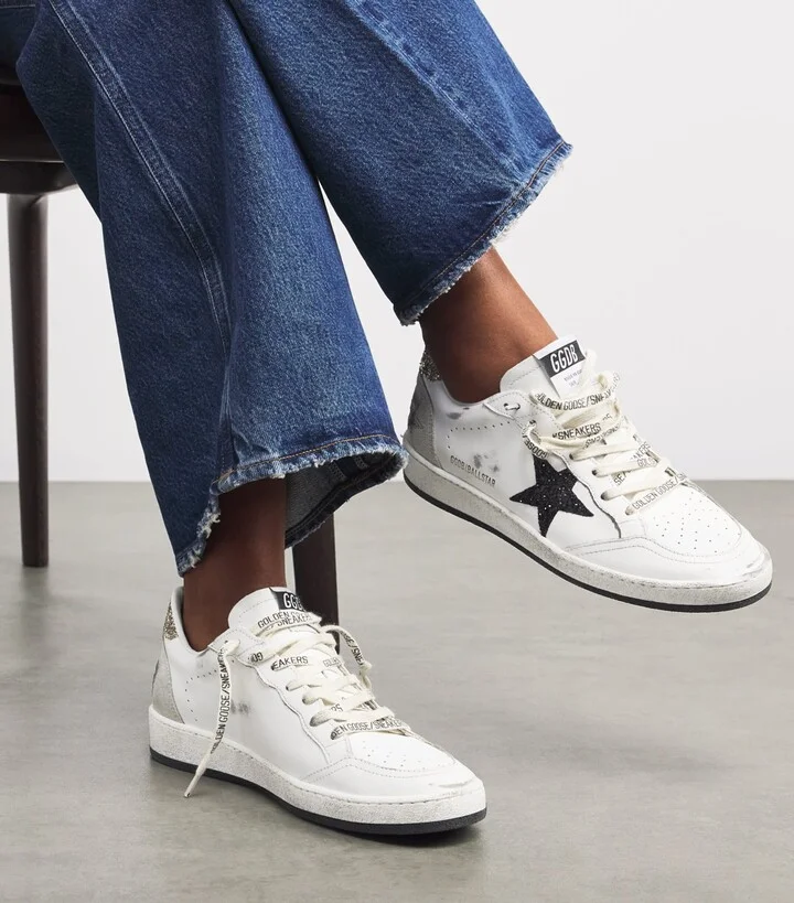Golden Goose Leather-Glitter Ball Star Sneakers - Image 2