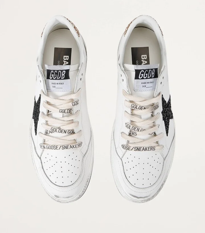Golden Goose Leather-Glitter Ball Star Sneakers - Image 6