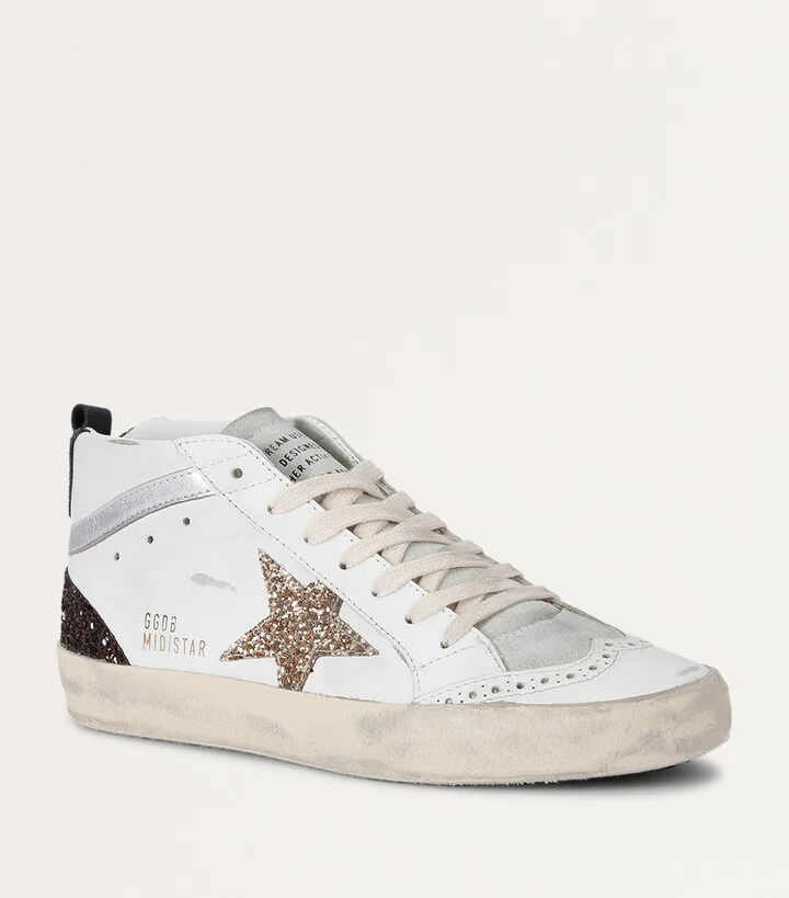 Golden Goose Leather-Glitter Mid Star Sneakers - Image 3
