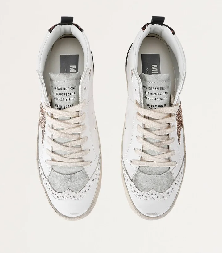 Golden Goose Leather-Glitter Mid Star Sneakers - Image 4