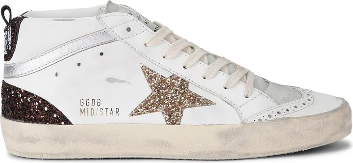 Golden Goose Leather-Glitter Mid Star Sneakers