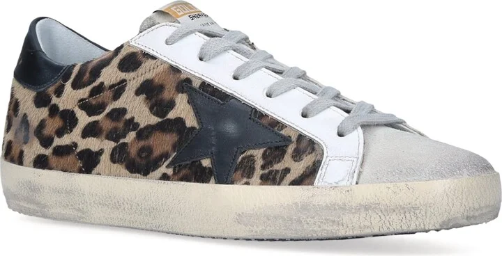 Golden Goose Leather Leopard Print Superstar Sneakers