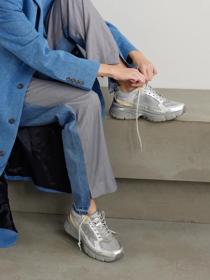 Golden Goose - Lightstar Metallic Leather And Rubber-trimmed Mesh Sneakers - Silver - Image 2