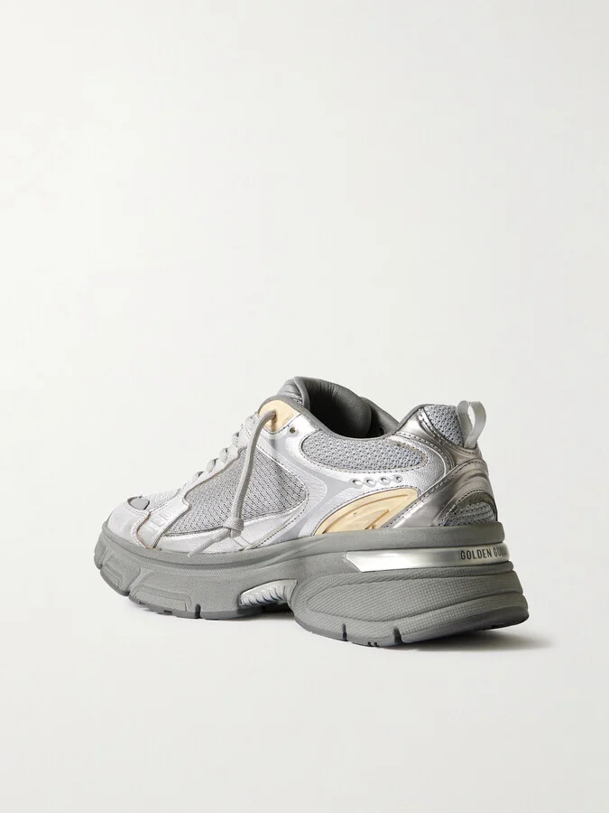 Golden Goose - Lightstar Metallic Leather And Rubber-trimmed Mesh Sneakers - Silver - Image 3