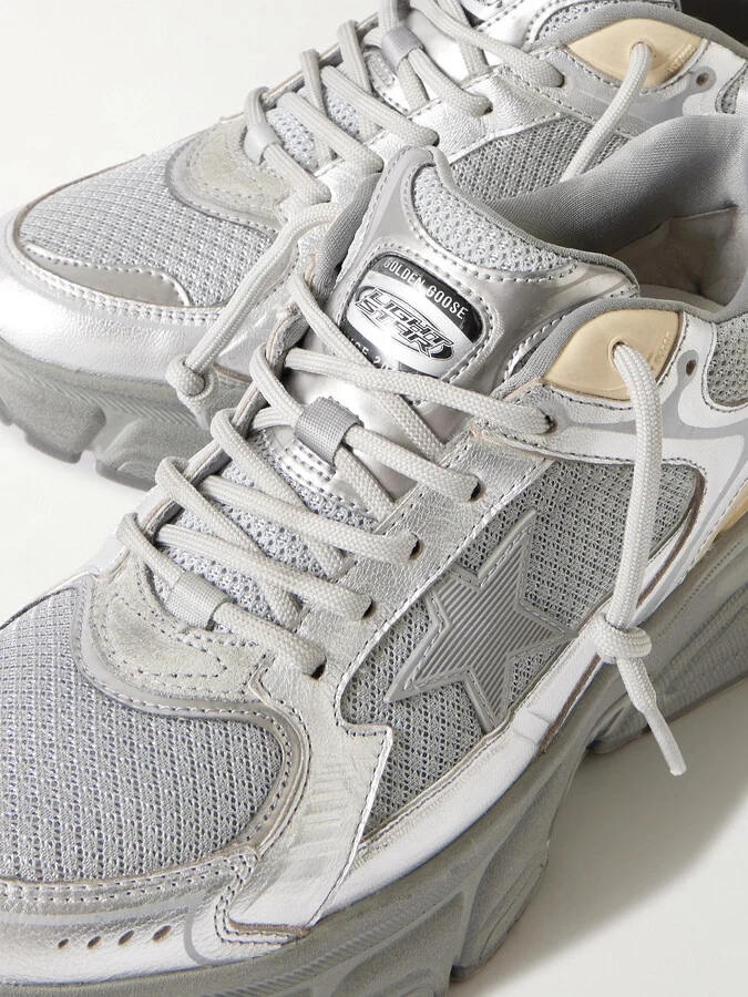Golden Goose - Lightstar Metallic Leather And Rubber-trimmed Mesh Sneakers - Silver - Image 4