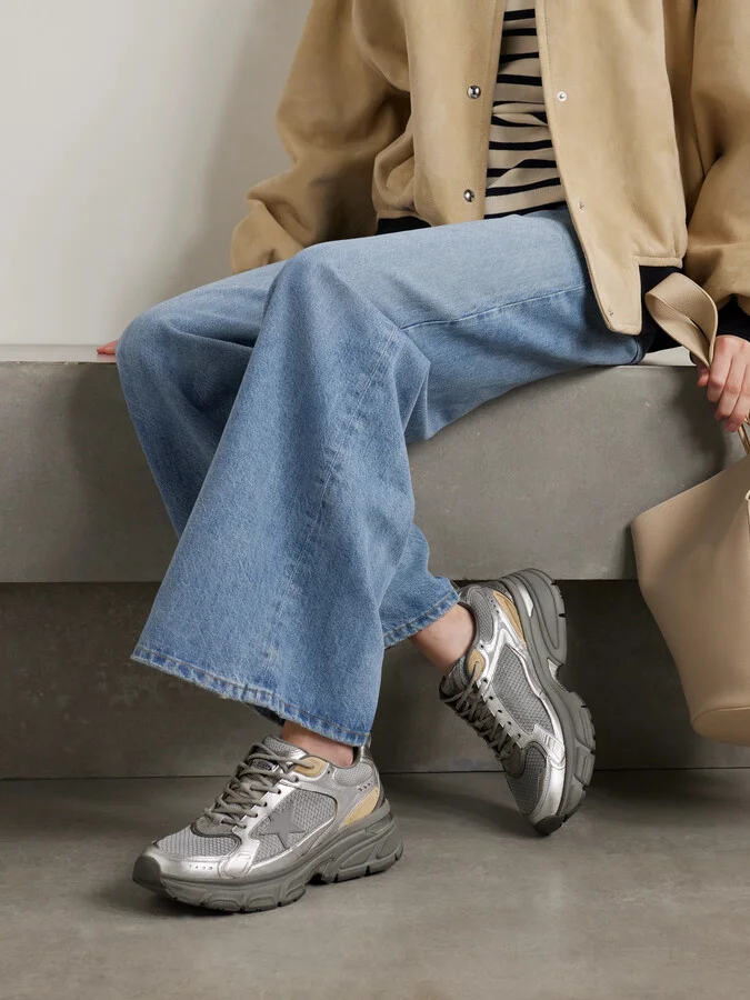 Golden Goose - Lightstar Metallic Leather And Rubber-trimmed Mesh Sneakers - Silver - Image 2