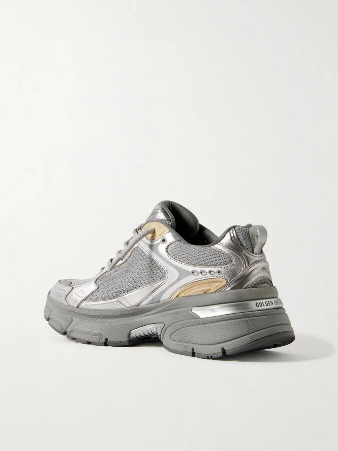 Golden Goose - Lightstar Metallic Leather And Rubber-trimmed Mesh Sneakers - Silver - Image 3
