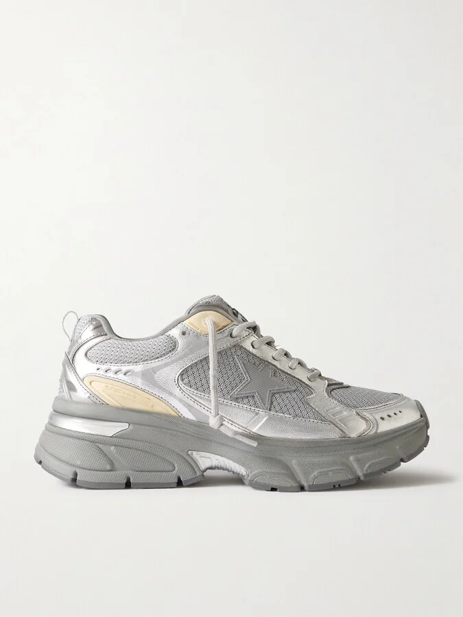 Golden Goose - Lightstar Metallic Leather And Rubber-trimmed Mesh Sneakers - Silver