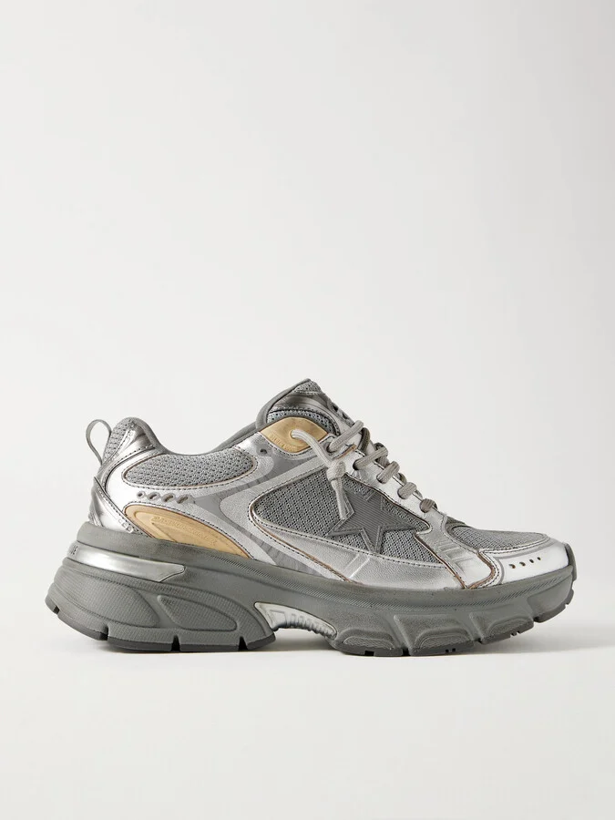 Golden Goose - Lightstar Metallic Leather And Rubber-trimmed Mesh Sneakers - Silver