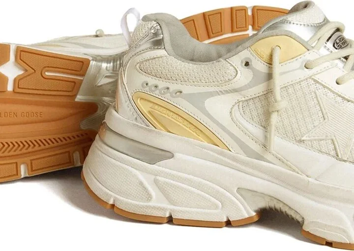 Golden Goose Lightstar Sneakers In White Leather And Mesh With Worn-White Star Shoes - Image 4