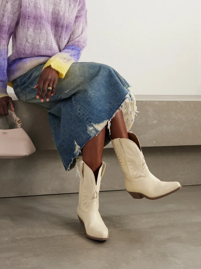 Golden Goose - Low Wish Star Embroidered Leather Cowboy Boots - Cream - Image 2