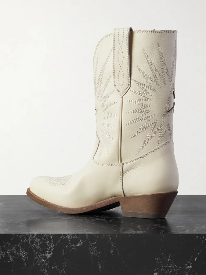 Golden Goose - Low Wish Star Embroidered Leather Cowboy Boots - Cream - Image 3