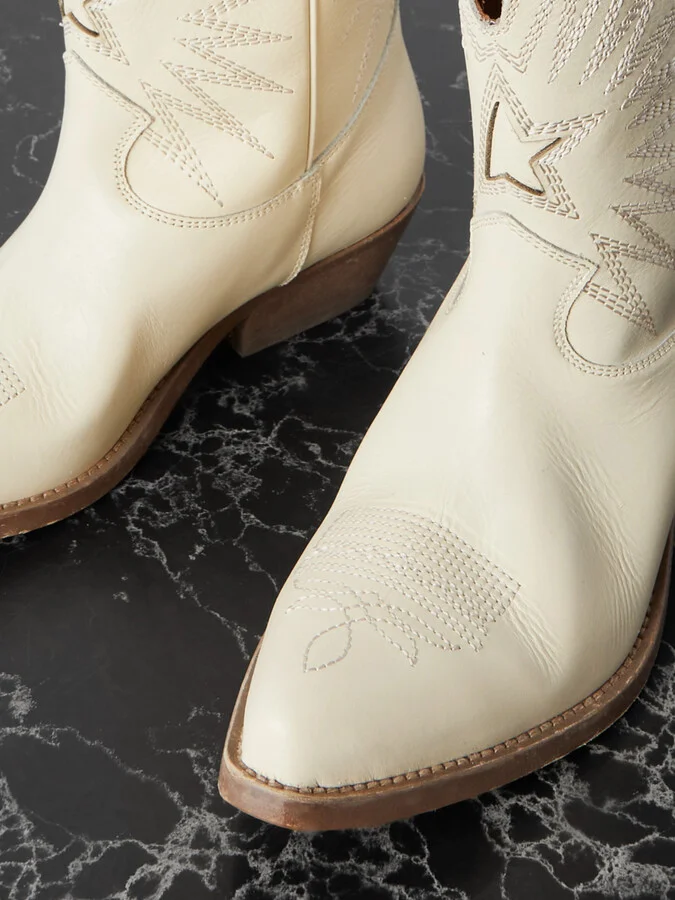 Golden Goose - Low Wish Star Embroidered Leather Cowboy Boots - Cream - Image 4
