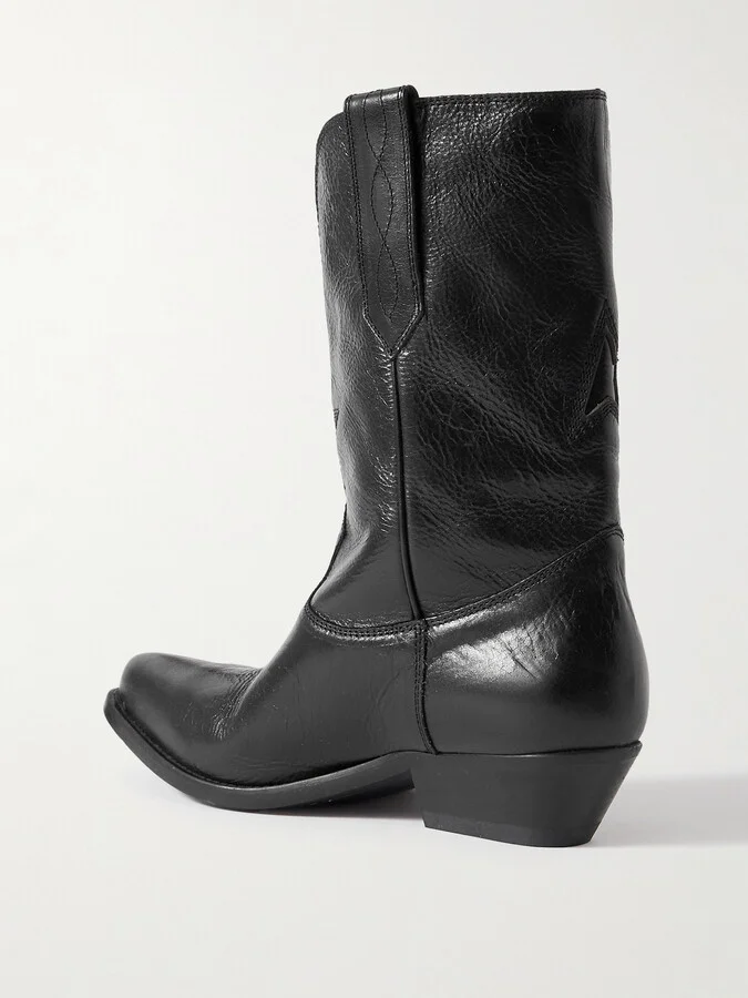 Golden Goose - Low Wish Star Textured-leather Cowboy Boots - Black - Image 3