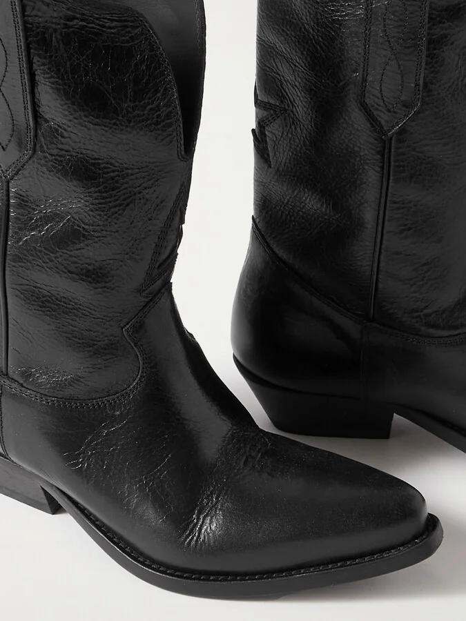 Golden Goose - Low Wish Star Textured-leather Cowboy Boots - Black - Image 4