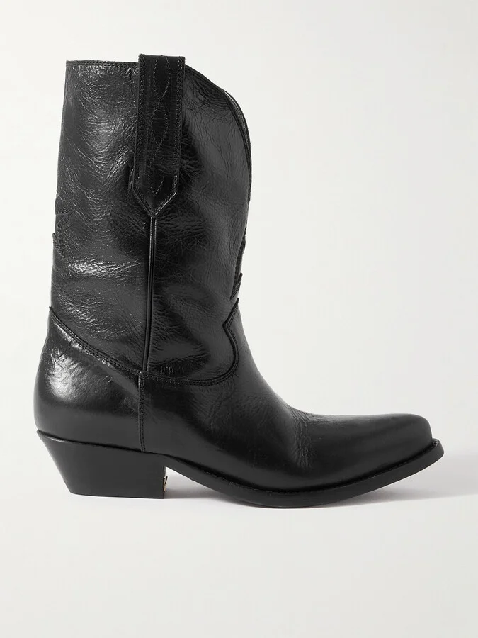 Golden Goose - Low Wish Star Textured-leather Cowboy Boots - Black