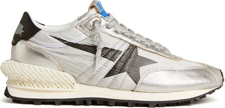 Golden Goose Marathon Nylon Sneakers With Silver Ripstop And Black Star Shoes