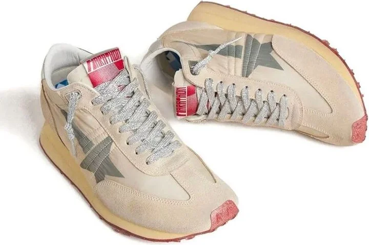 Golden Goose Marathon Sneakers With Beige Nylon Upper And Gray Star Shoes - Image 2