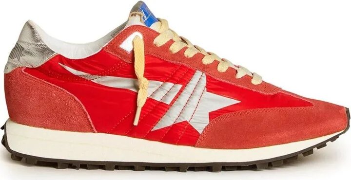 Golden Goose Marathon Sneakers With Red Nylon Upper And Silver Star Shoes