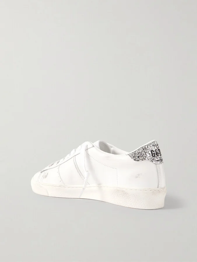 Golden Goose - Matchstar Distressed Glittered Leather Sneakers - White - Image 3